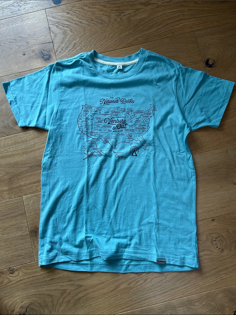 The Landmark Project Kids National Parks Map Graphic Tee Glacier Blue (unisex)